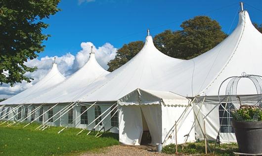 multiple portable restrooms for large-scale outdoor events, ensuring availability for all guests in Wanamingo